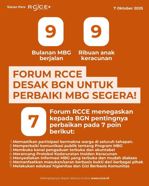 Forum RCCE Desak BGN untuk Perbaiki MBG Segera!